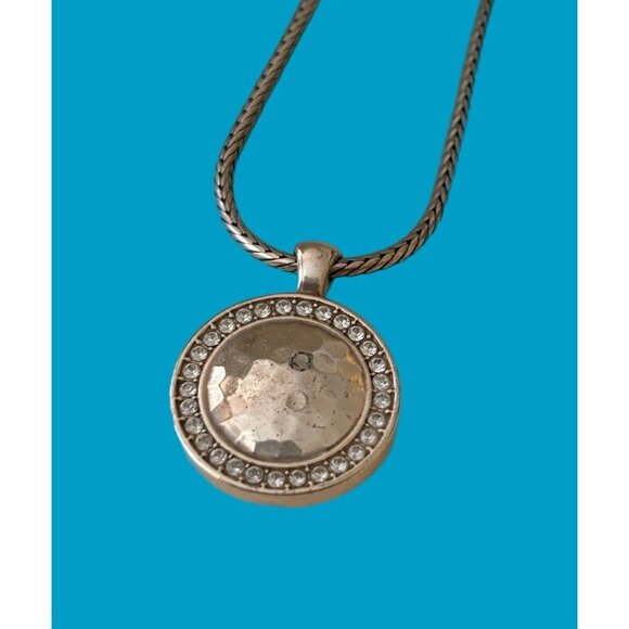Brighton Ballantyne Silver Plated Reversible Hammered Disc Crystal Necklace - Picture 2 of 7